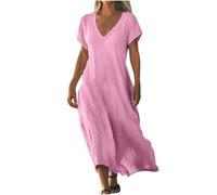 Damen Sommerkleid Elegant Halbarm Hemdkleid Party Kleider Freizeitkleider Einfarbig Midikleid Casual A Linien Kurzes Kleid,A Linie Kleid Damen,Elegant-Retro