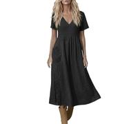 Damen Sommerkleid Elegant Halbarm Hemdkleid Party Kleider Freizeitkleider Einfarbig Midikleid Casual A Linien Kurzes Kleid,Strandkleid Damen,Elegant-modisch