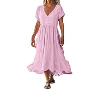 Damen Sommerkleid Elegant Halbarm Hemdkleid Party Kleider Freizeitkleider Einfarbig Midikleid Casual A Linien Kurzes Kleid,Sommerkleid Damen Elegant,Weich/atmungsaktiv