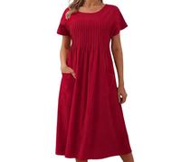 Damen Sommerkleid Elegant Halbarm Hemdkleid Party Kleider Freizeitkleider Einfarbig Midikleid Casual A Linien Kurzes Kleid,Kleid Damen Elegant Lang,Partys Veranstaltungen