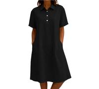 Damen Sommerkleid Elegant Halbarm Hemdkleid Party Kleider Freizeitkleider Einfarbig Midikleid Casual A Linien Kurzes Kleid,Dresses,Alltag/Arbeit/Partys Veranstaltungen