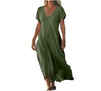 Damen Sommerkleid Elegant Halbarm Hemdkleid Party Kleider Freizeitkleider Einfarbig Midikleid Casual A Linien Kurzes Kleid,Beachkleider Damen Sommer,Retro-Modisch