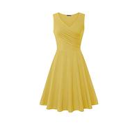Damen Sommerkleid Elegant T Shirt Kleid Ärmellos Cocktailkleid Midi V-Ausschnitt Plissiert Slim Fit Einfarbig Swing Locker Tank Shirtkleid Festliche Kleider Partykleid Abendkleid