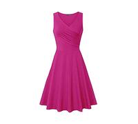 Damen Sommerkleid Elegant T Shirt Kleid Ärmellos Cocktailkleid Midi V-Ausschnitt Plissiert Slim Fit Einfarbig Swing Locker Tank Shirtkleid Festliche Kleider Partykleid Abendkleid