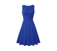 Damen Sommerkleid Elegant T Shirt Kleid Ärmellos Cocktailkleid Midi V-Ausschnitt Plissiert Slim Fit Einfarbig Swing Locker Tank Shirtkleid Festliche Kleider Partykleid Abendkleid