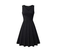 Damen Sommerkleid Elegant T Shirt Kleid Ärmellos Cocktailkleid Midi V-Ausschnitt Plissiert Slim Fit Einfarbig Swing Locker Tank Shirtkleid Festliche Kleider Partykleid Abendkleid