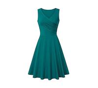 Damen Sommerkleid Elegant T Shirt Kleid Ärmellos Cocktailkleid Midi V-Ausschnitt Plissiert Slim Fit Einfarbig Swing Locker Tank Shirtkleid Festliche Kleider Partykleid Abendkleid
