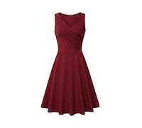 Damen Sommerkleid Elegant T Shirt Kleid Ärmellos Cocktailkleid Midi V-Ausschnitt Plissiert Slim Fit Einfarbig Swing Locker Tank Shirtkleid Festliche Kleider Partykleid Abendkleid