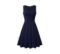 Damen Sommerkleid Elegant T Shirt Kleid Ärmellos Cocktailkleid Midi V-Ausschnitt Plissiert Slim Fit Einfarbig Swing Locker Tank Shirtkleid Festliche Kleider Partykleid Abendkleid