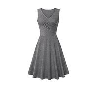 Damen Sommerkleid Elegant T Shirt Kleid Ärmellos Cocktailkleid Midi V-Ausschnitt Plissiert Slim Fit Einfarbig Swing Locker Tank Shirtkleid Festliche Kleider Partykleid Abendkleid
