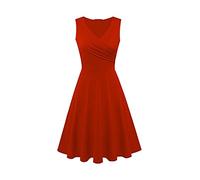 Damen Sommerkleid Elegant T Shirt Kleid Ärmellos Cocktailkleid Midi V-Ausschnitt Plissiert Slim Fit Einfarbig Swing Locker Tank Shirtkleid Festliche Kleider Partykleid Abendkleid