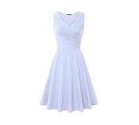 Damen Sommerkleid Elegant T Shirt Kleid Ärmellos Cocktailkleid Midi V-Ausschnitt Plissiert Slim Fit Einfarbig Swing Locker Tank Shirtkleid Festliche Kleider Partykleid Abendkleid
