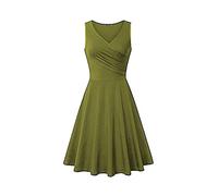 Damen Sommerkleid Elegant T Shirt Kleid Ärmellos Cocktailkleid Midi V-Ausschnitt Plissiert Slim Fit Einfarbig Swing Locker Tank Shirtkleid Festliche Kleider Partykleid Abendkleid