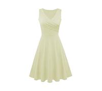 Damen Sommerkleid Elegant T Shirt Kleid Ärmellos Cocktailkleid Midi V-Ausschnitt Plissiert Slim Fit Einfarbig Swing Locker Tank Shirtkleid Festliche Kleider Partykleid Abendkleid