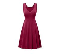 Damen Sommerkleid Elegant T Shirt Kleid Knielang Ärmellos Cocktailkleid V-Ausschnitt Slim Fit Einfarbig Swing Locker Tank Shirtkleid Freizeitkleid Festliche Kleider Partykleid Abendkleid
