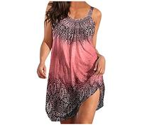 Damen Sommerkleid Knielang Strandkleid Kurz Minikleid Sexy Boho Kleid Lässig Locker Tank Trägerkleid Tunika Blusenkleid Urlaub Sommerkleider Teenager Mädchen Hawaiian Blumenkleid