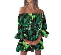 Damen Sommerkleid Kurz A Linie Boho Kleid Frauen Schulterfrei Rüschen Mit Ärmeln Sommerkleider Leicht Und Luftig Strandkleid Elegant Italienische Kleider Blumen Off Shoulder Damenkleider Mini