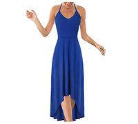 Damen Sommerkleid Lang Neckholder Kleid Sexy Maxikleid Rückenfrei V-Ausschnitt Spaghetti Träger Langes Kleider Festlich Elegant Trägerkleid Strandkleid Abendkleid Partykleid