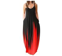Damen Sommerkleid Lang Spaghetti Träger Kleid Sexy Maxikleid Sommer Gradient Farbe Große Größen Langes Kleider Trägerkleid Strandkleid Sling Shirtkleider Freizeitkleid Partykleid