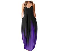 Damen Sommerkleid Lang Spaghetti Träger Kleid Sexy Maxikleid Sommer Gradient Farbe Große Größen Langes Kleider Trägerkleid Strandkleid Sling Shirtkleider Freizeitkleid Partykleid