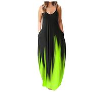 Damen Sommerkleid Lang Spaghetti Träger Kleid Sexy Maxikleid Sommer Gradient Farbe Große Größen Langes Kleider Trägerkleid Strandkleid Sling Shirtkleider Freizeitkleid Partykleid