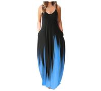 Damen Sommerkleid Lang Spaghetti Träger Kleid Sexy Maxikleid Sommer Gradient Farbe Große Größen Langes Kleider Trägerkleid Strandkleid Sling Shirtkleider Freizeitkleid Partykleid