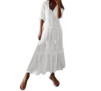 Damen Sommerkleid Lang Spitzenkleid Strandkleid Boho Kleid Sommer V Ausschnitt Cutout Maxikleider Schöne Lange Kleider Festlich Elegant Urlaub Freizeitkleid Partykleid Strandkleider