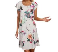 Damen-Sommerkleid Leichter Chiffon Patchwork mit Rundhalsausschnitt kurzen Ärmeln perfekt für Freizeit Urlaub Strand besondere Anlässe bequem elegant modisch