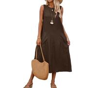 Damen Sommerkleid,Leinenkleider Damen Sommer Leichte Boho Kleidung Blusenkleid Lässiges a Linien Kleid Strandkleid Lang Tunikakleid Freizeitkleider Elegant Sommerkleid Hemdkleid Festlich Midikleid