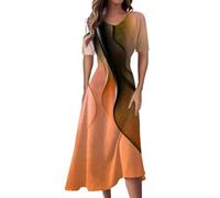 Damen Sommerkleid Mit Blumendruck Strandtunika Damen 50 Style Damen Kleider Etuikleid Damen Kleider Damen Sommer Frühlingskleid Damen Sommerkleider Damen Leicht Und Luftig Kleid（1-Orange,XXL