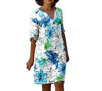 Damen Sommerkleid Strandkleid,Baumwoll Kleid,Kleid Rosenholz,Kleid Mit Raffung,Kleider Batik,Leinenkleider Sommer,Summer Kleid,Rollkragen Kleid