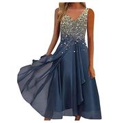 Damen Sommerkleid V Ausschnitt Abendkleid Lang Kleid Elegant Chiffon Swing Cocktailkleid Ärmellos Maxikleid Festlich Kleider für Hochzeitsgast Abendkleider Brautjungfernkleider Partykleid
