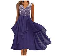 Damen Sommerkleid V Ausschnitt Abendkleid Lang Kleid Elegant Chiffon Swing Cocktailkleid Ärmellos Maxikleid Festlich Kleider für Hochzeitsgast Abendkleider Brautjungfernkleider Partykleid