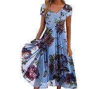 Damen Sommerkleid V-Ausschnitt Abendkleid Lang Kleid Elegant Chiffon Swing Cocktailkleid Blumen Drucken Festliche Kleider für Hochzeitsgast Abendkleider Brautjungfernkleider Partykleid