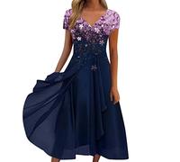 Damen Sommerkleid V Ausschnitt Abendkleid Lang Kleid Elegant Chiffon Swing Cocktailkleid Mode Maxikleid Festliche Kleider für Hochzeitsgast Abendkleider Brautjungfernkleider Partykleid