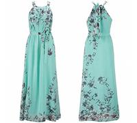 Damen-Sommerkleider mit Taschen, Boho-Druck, Chiffon-Kleid, Strandkleid, langes Kleid am Meer, grün, 6XL