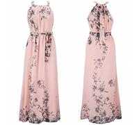 Damen-Sommerkleider mit Taschen, Boho-Druck, Chiffon-Kleid, Strandkleid, langes Kleid am Meer, rose, L