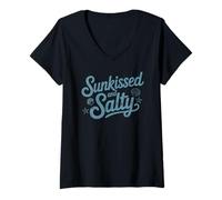 Damen Sommerliches Coastal Vibes Urlaubs-T-Shirt mit sonnenverwöhnten und salzigen Stränden T-Shirt mit V-Ausschnitt