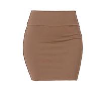 Damen Sommerrock Kurz Einfarbiger, hoch taillierter, klassischer, elastischer, kurzer Knierock für Damen Röcke Herbst Damen (Coffee, XL)