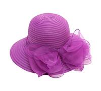 Damen Sonnenhut Mesh Blumen Hut Sommer Hut Faltbarer Elegante Blumen Sonnenhüte Breite Krempe Strandhut Damenhut für Hochzeit Tea Kirche Party Strand Hut, Strand, Strohhut, (Purple, One Size)