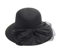 Damen Sonnenhut Mesh Blumen Hut Sommer Hut Faltbarer Elegante Blumen Sonnenhüte Breite Krempe Strandhut Damenhut für Hochzeit Tea Kirche Party Strand Hut, Strand, Strohhut, (Black, One Size)