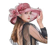 Damen Sonnenhut Mesh Blumen Hut Sommer Hut Faltbarer Elegante Blumen Sonnenhüte Breite Krempe Strandhut Damenhut für Hochzeit Tea Kirche Party Strand Hut, Strand, Strohhut, (A-023, One Size)