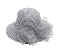Damen Sonnenhut Mesh Blumen Hut Sommer Hut Faltbarer Elegante Blumen Sonnenhüte Breite Krempe Strandhut Damenhut für Hochzeit Tea Kirche Party Strand Hut, Strand, Strohhut, (Grey, One Size)