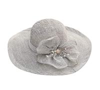 Damen Sonnenhut Mesh Blumen Hut Sommer Hut Faltbarer Elegante Blumen Sonnenhüte Breite Krempe Strandhut, Sonnenhut Damen mit großer Krempe Faltbar Visor Cap Strohhut für Sommer (Grey, One Size)