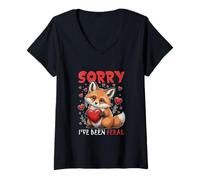 Damen Sorry I've Been Feral Valentine's Day Fox Funny Joke Single T-Shirt mit V-Ausschnitt