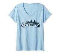 Damen Souvenir mit Blick auf die Skyline der Golden Gate Bridge von San Francisco T-Shirt mit V-Ausschnitt