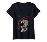 Damen Sowjetische Propaganda Konstruktivist Kunst UDSSR Retro Poster T-Shirt mit V-Ausschnitt
