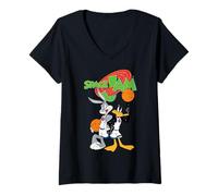 Damen Space Jam Looney Tunes Bugs Daffy Basketball Heroes Classic T-Shirt mit V-Ausschnitt