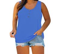 Damen Spaghetti Tops Blumendruck- Plus Größen-Trägershirts Lose Rundhals-Weste-T-Shirts Tuniken-T-Stück Top Große Größen Oberteile Sexy Elegant Ärmellose Blusen Leinenbluse Oberteil Sommer Kurz Blau