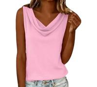 Damen Spaghetti Tops Damen-Westen-T-Shirt Mit Lockerem Kragen Baumwolle Und Leinen Oberteil Sommer Ärmelloses Top Tanktops Für Tank Tshirt Blusentop Bluse Ärmellos Tanktop Locker Elegantes Rosa S